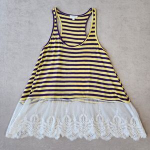 Umgee Tunic Top Womens Small Blue Lace Ribbed Tank Blouse Stretch Cotton Boho